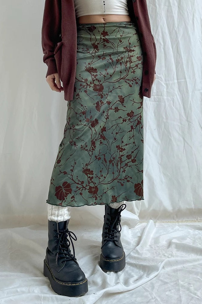 American Retro Print Bodycon Midi Skirt