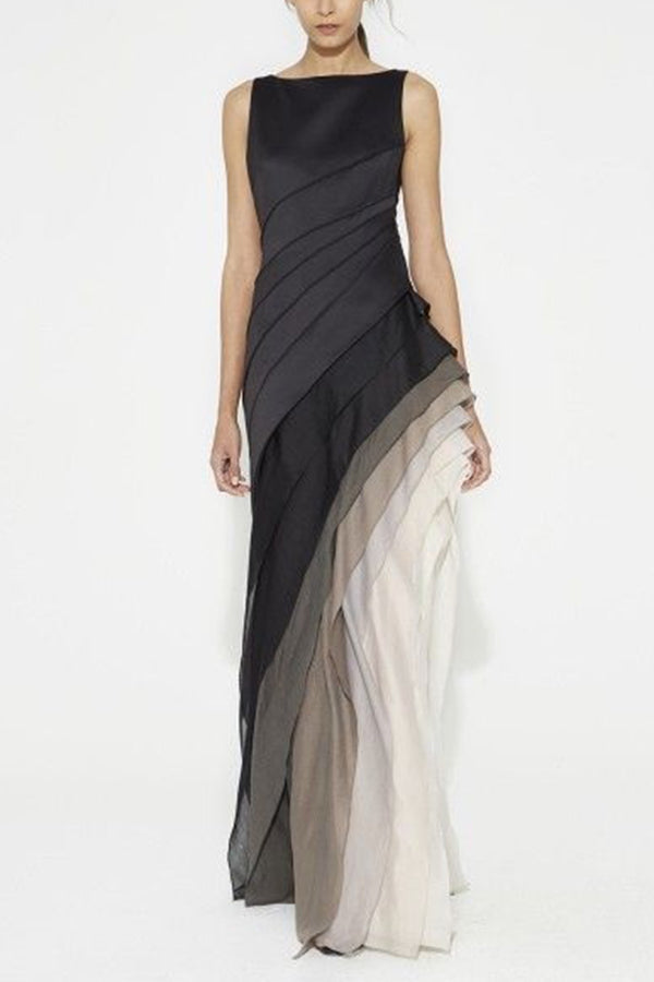 Elegant and Mysterious Tulle Gradient Cascading Design Gown Maxi Dress - View 3