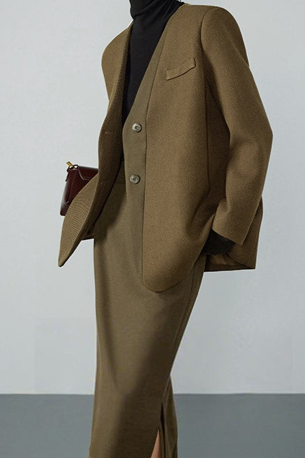 Collarless Button Front Long Sleeve Blazer 4