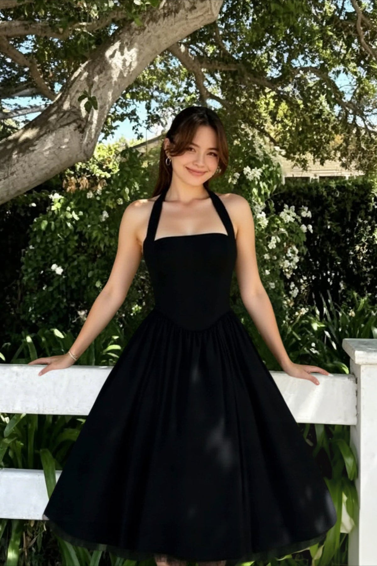 Halter Neck Square Neck Fit and Flare Midi Party Dress - View 5