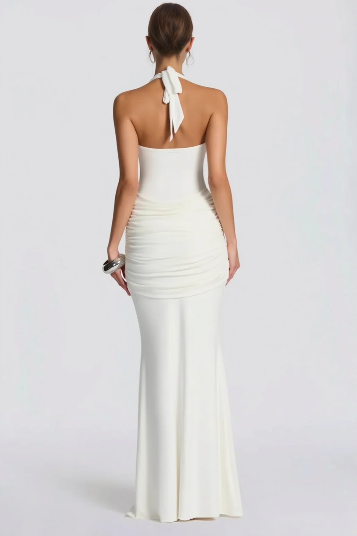 Halter Neck Backless Draped Bodycon Maxi Dress - View 4