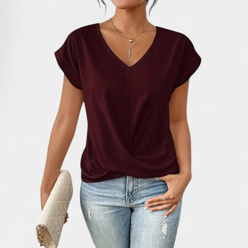 V-Neck Cap Sleeve Twist Front Top 2