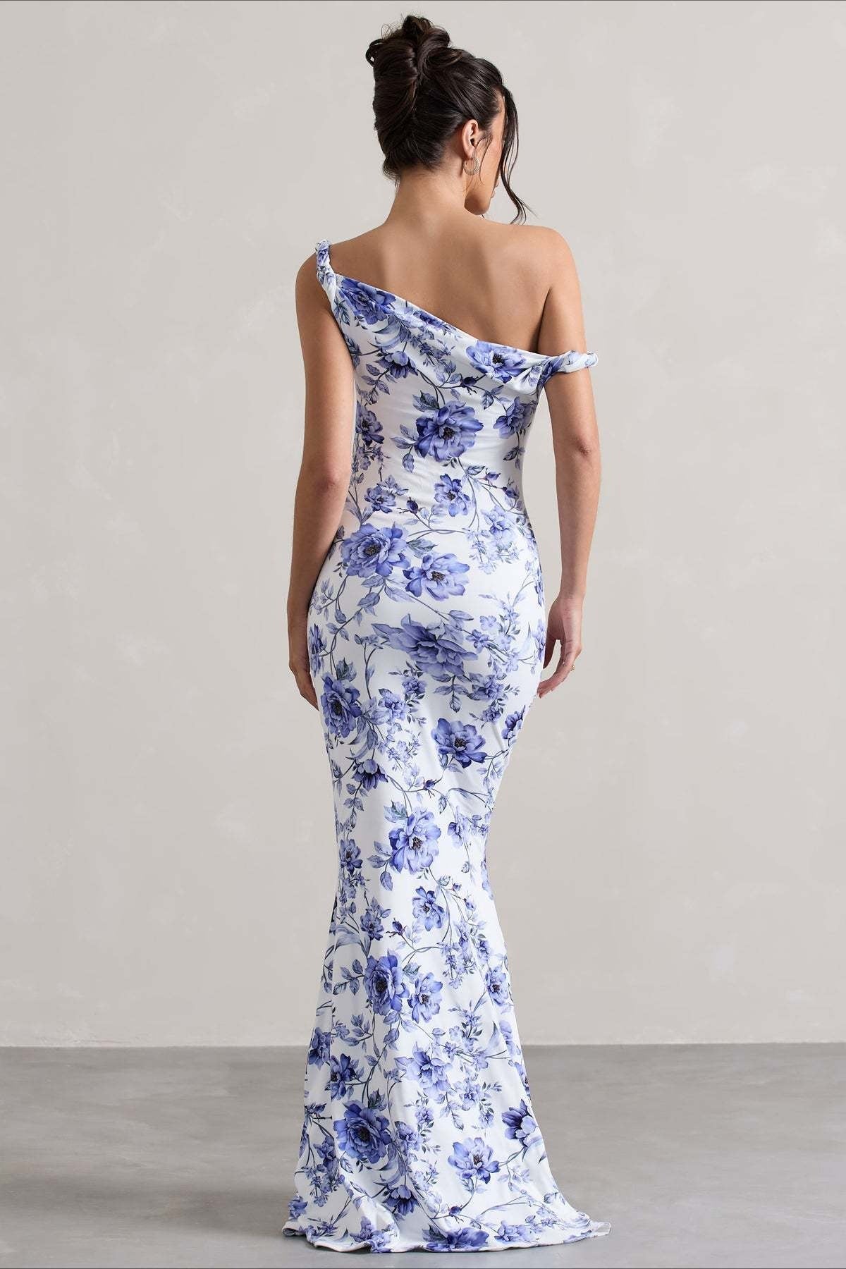 Floral Print One Shoulder Fishtail Bodycon Maxi Dress - View 13