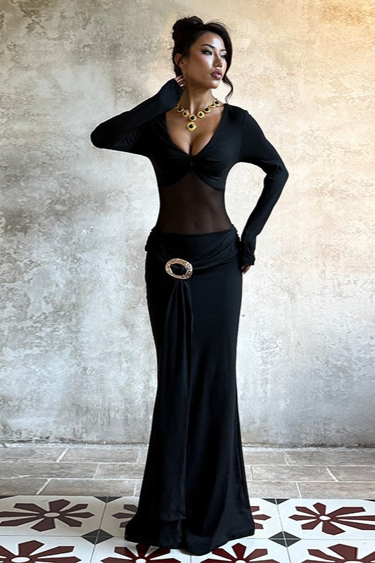 Deep V Mesh Panel Maxi Dress - View 4