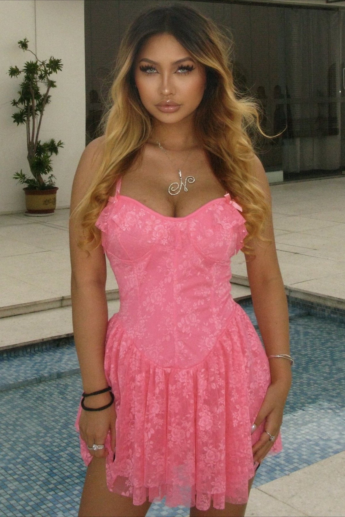 Deep V-Neck Lace Dress