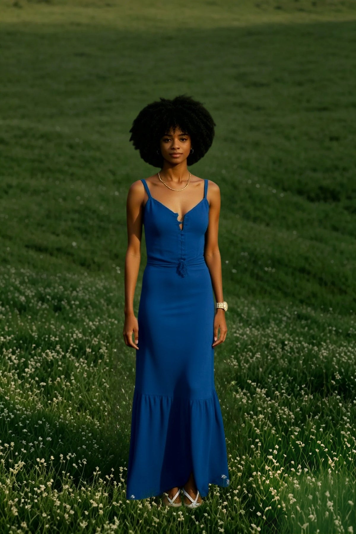 V Neck Tunic Ruffles Maxi Dress