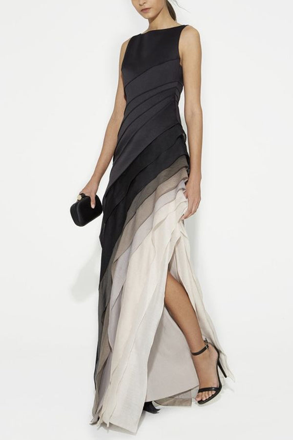 Elegant and Mysterious Tulle Gradient Cascading Design Gown Maxi Dress - View 2