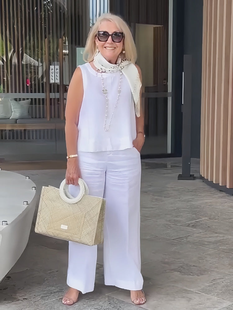 Sleeveless Layered Tank and Wide Leg Trousers Two Piece Set 7