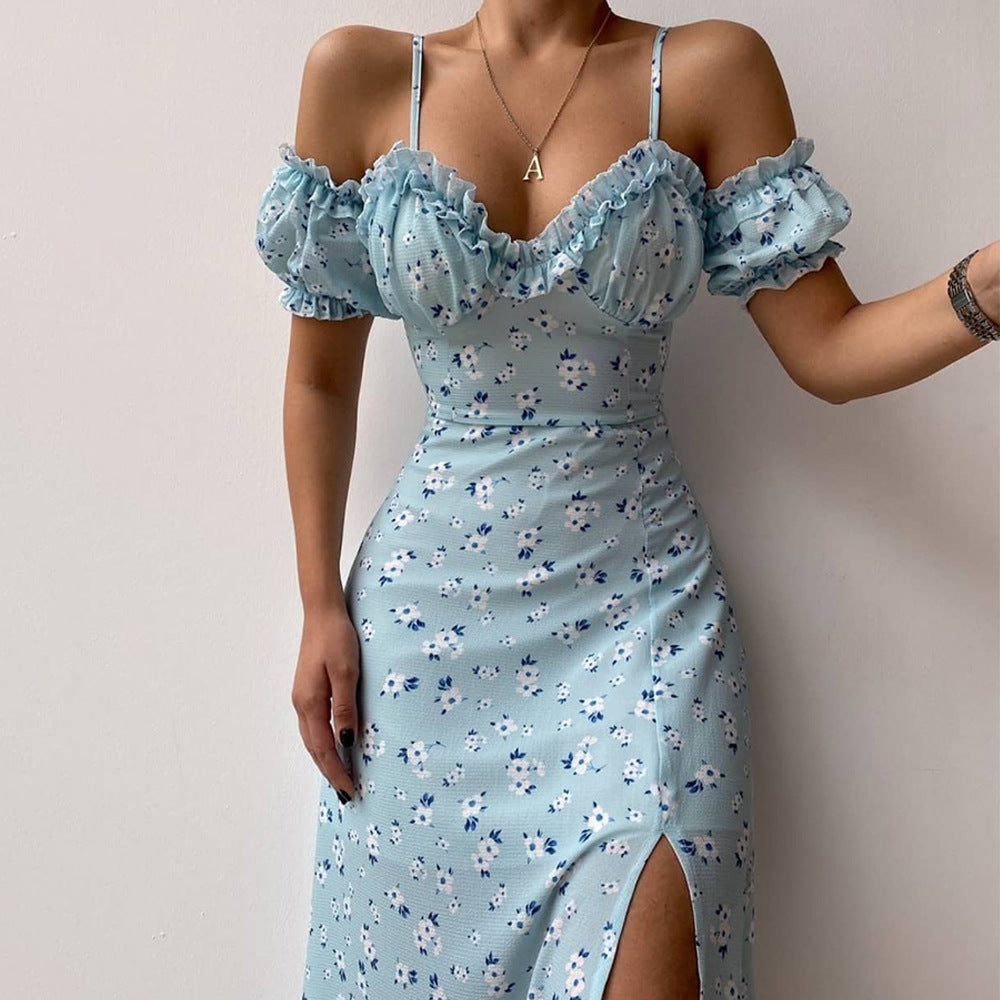 Sweetheart Ruffle Trim Cold Shoulder Midi Cocktail Dress - View 4