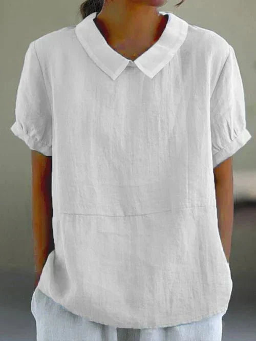 Peter Pan Collar Short Puff Sleeve Linen Look Top 5