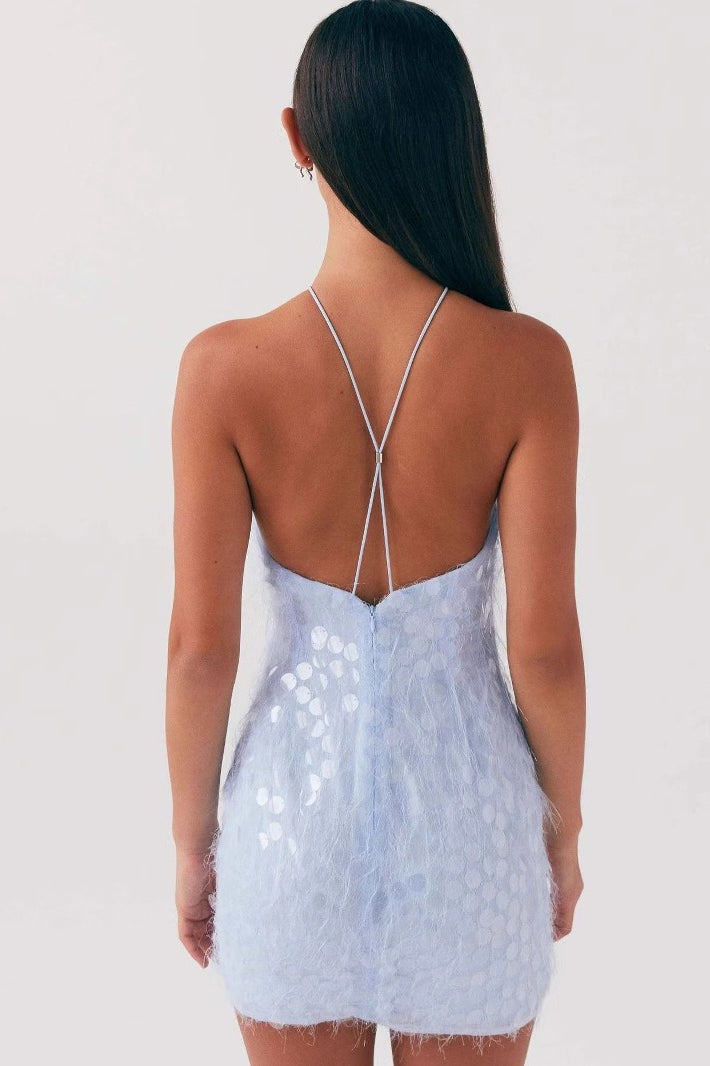Paillette Sequin Halter Neck Backless Bodycon Mini Party Dress - View 4
