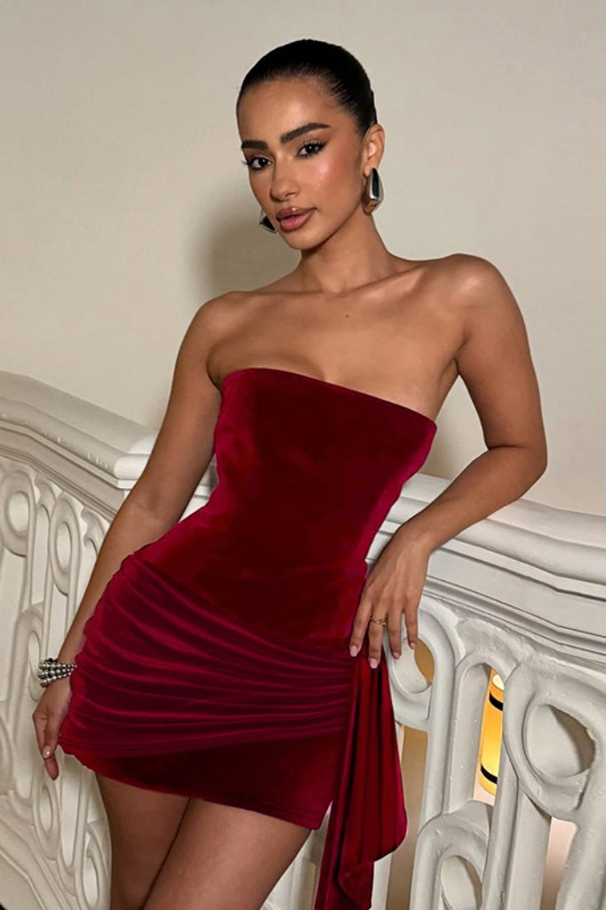 Velvet Strapless Bodycon Mini Dress - View 2