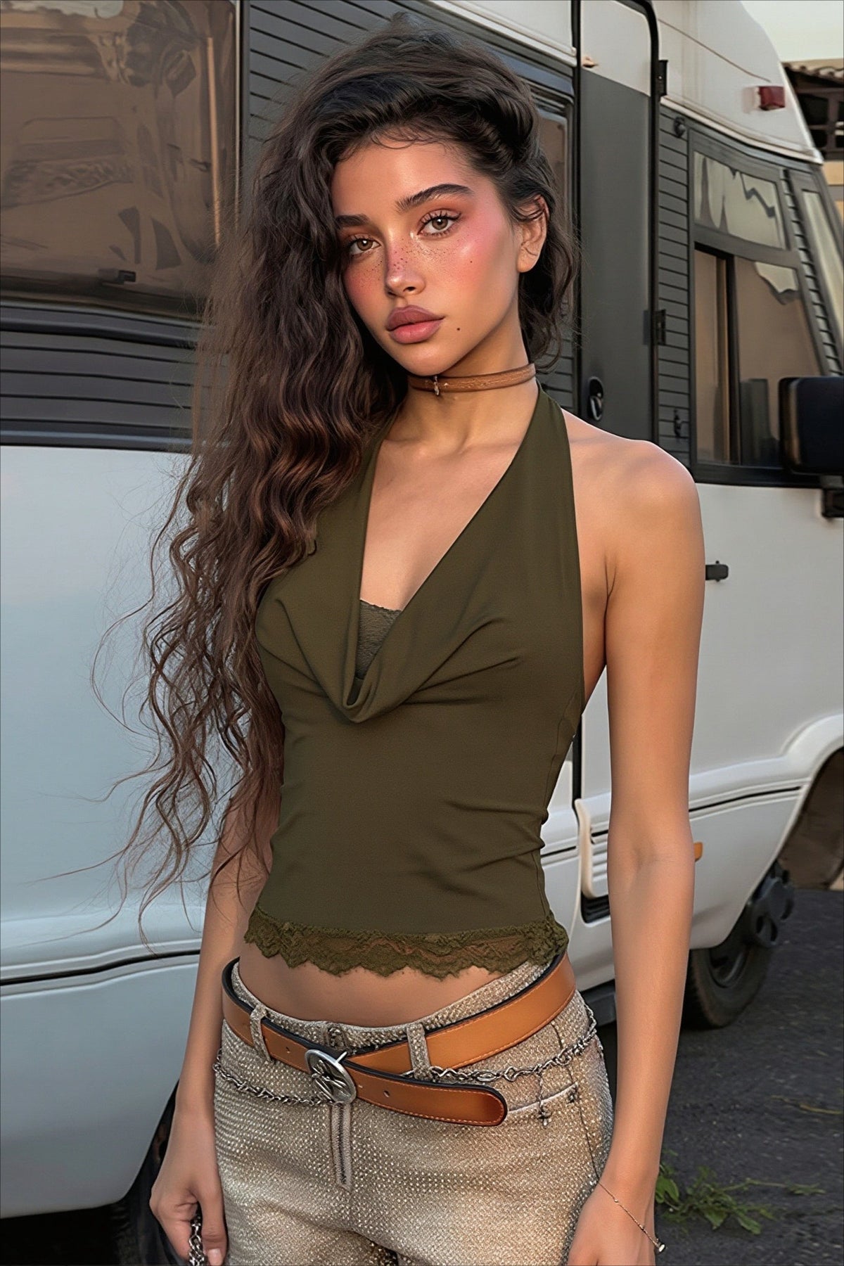 Halter-Neck Lace Crop Top