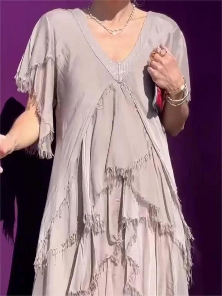 V-Neck Flutter Sleeve Tiered Ruffle Maxi Dress 5