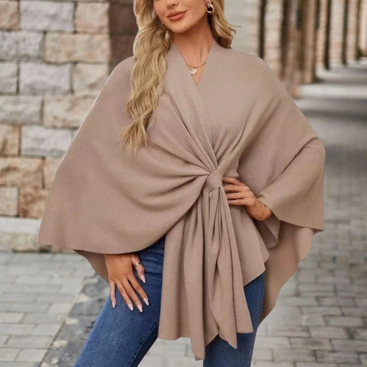 Twist Front Open Draped Cape Poncho 5