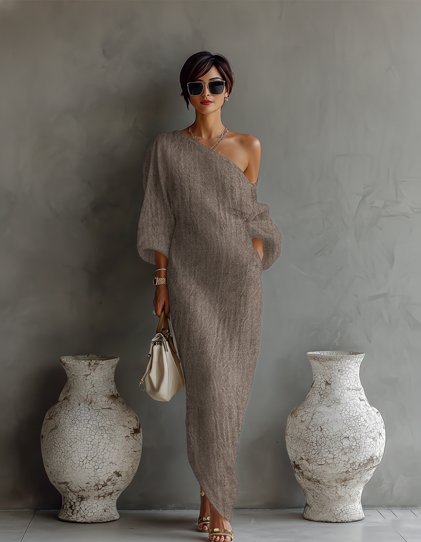 One Shoulder Long Sleeve Relaxed Maxi Dress 4