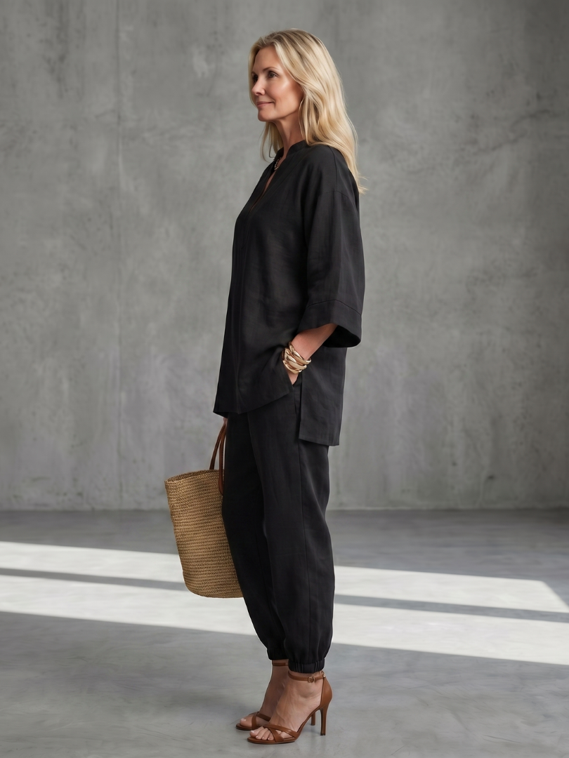 Notch V-Neck Tunic Top and Pants Two Piece Set 6