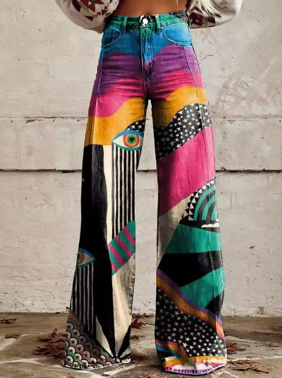 Abstract Print High Waist Wide Leg Pants 2