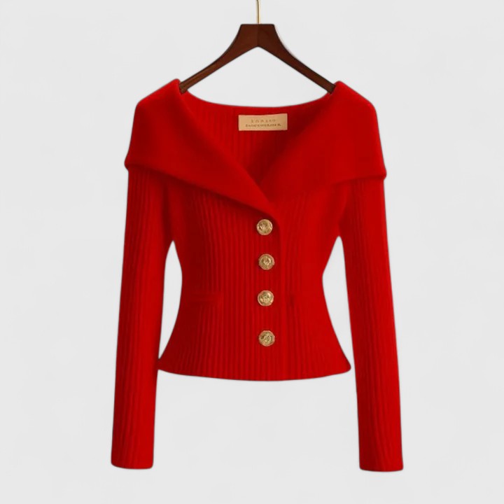 Portrait Collar Button Front Ribbed Knit Sweater 9