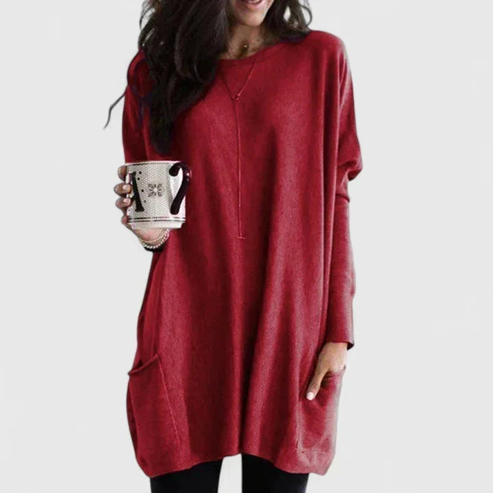 Round Neck Long Sleeve Oversized Pocket Tunic Top 5