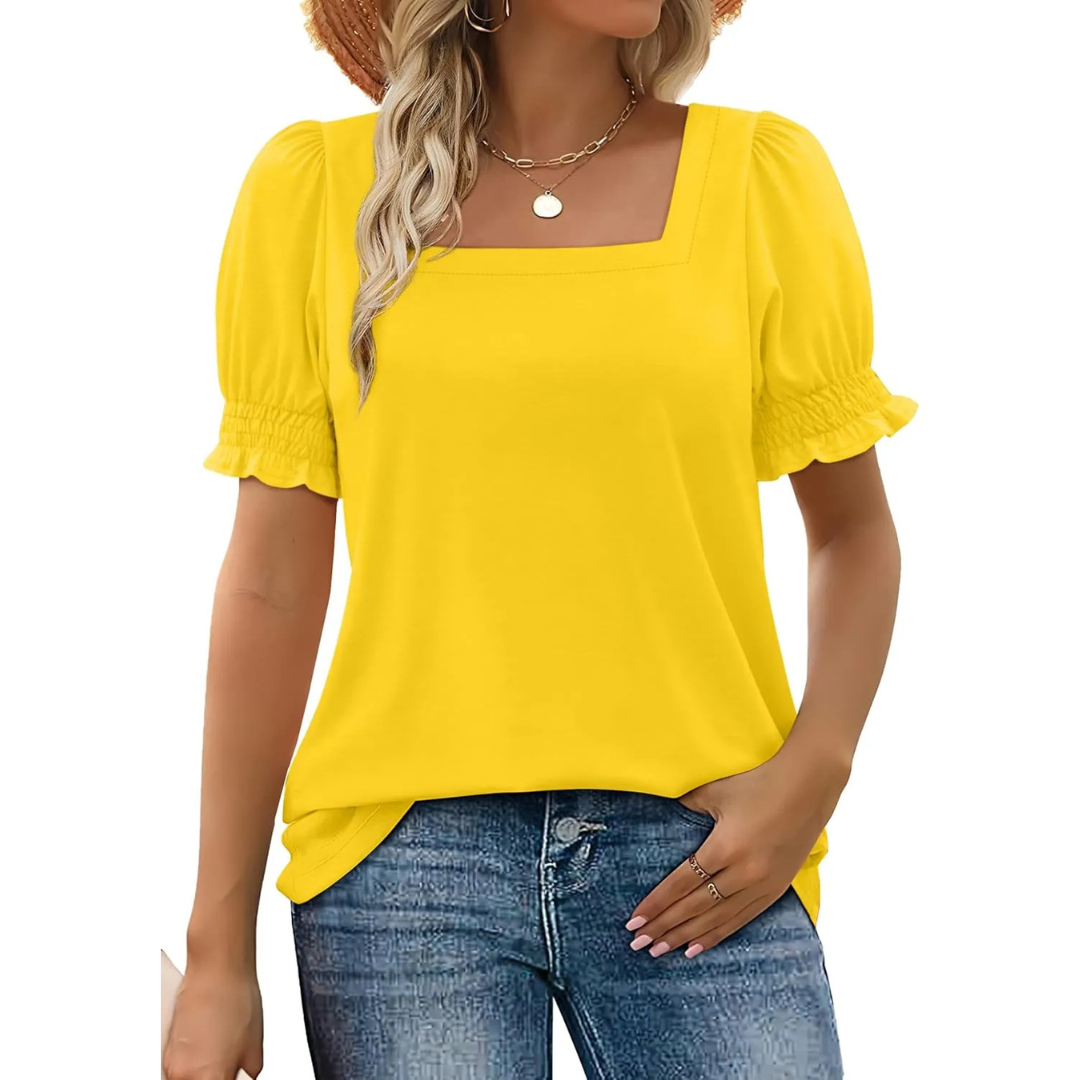 Square Neck Puff Sleeve Striped Top 9