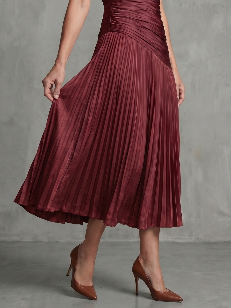 Striped Collared Short Sleeve Ruched Pleated Midi Dress 7