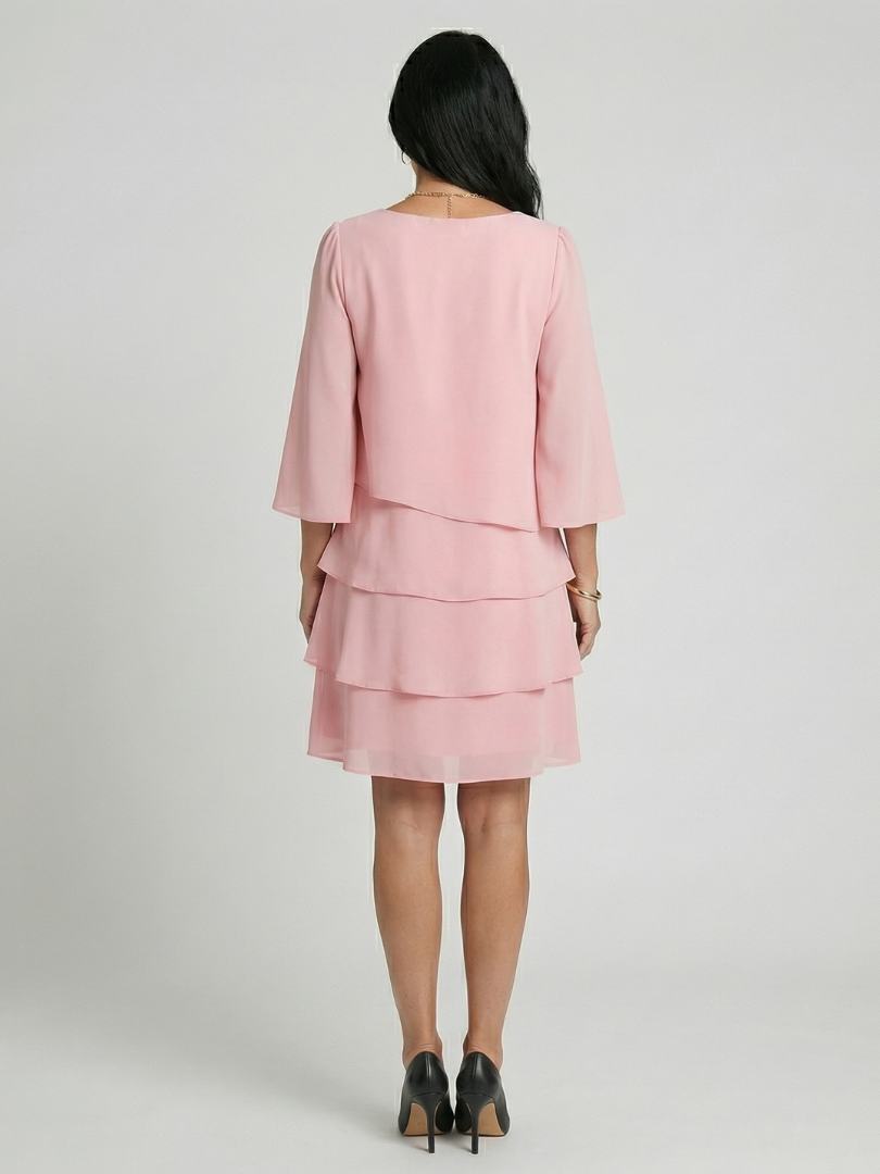 Layered Tier Bell Sleeve Knee Length Dress 7
