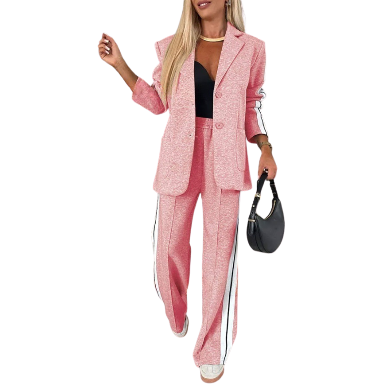 Side Stripe Blazer and Wide Leg Pants Two Piece Set 8