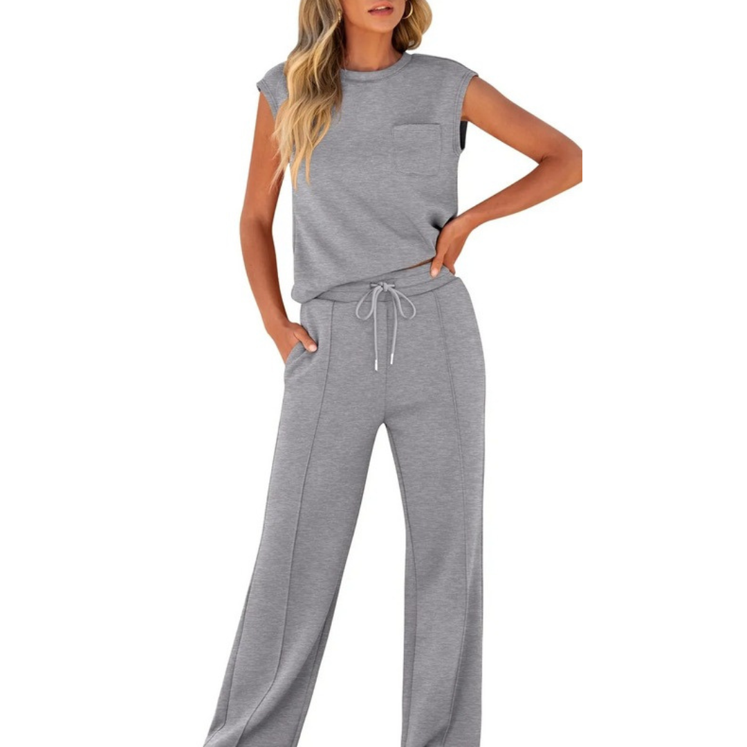 Cap Sleeve Top and Wide Leg Pants Two Piece Set 8