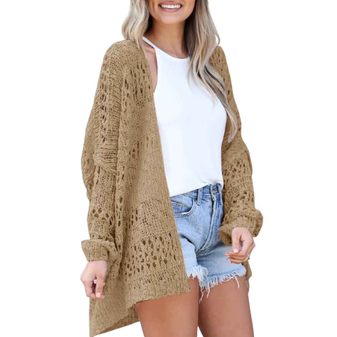 Open Front Pointelle Knit Oversized Cardigan 8
