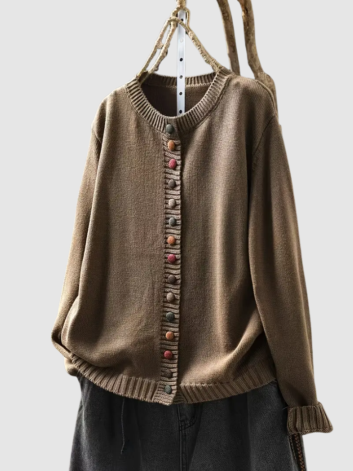 Crew Neck Long Sleeve Button Front Knit Cardigan 7