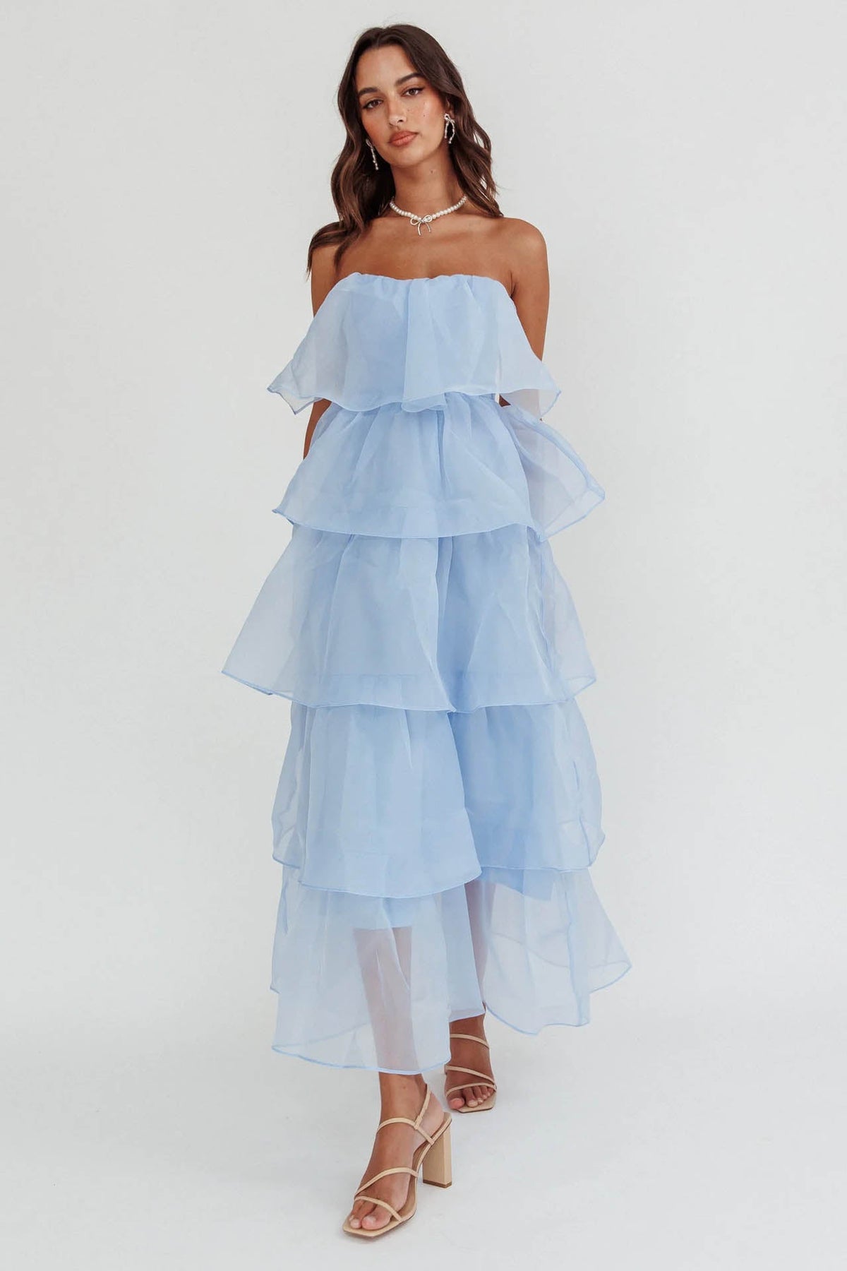 Strapless Backless Tiered Ruffle Organza Maxi Dress - View 2