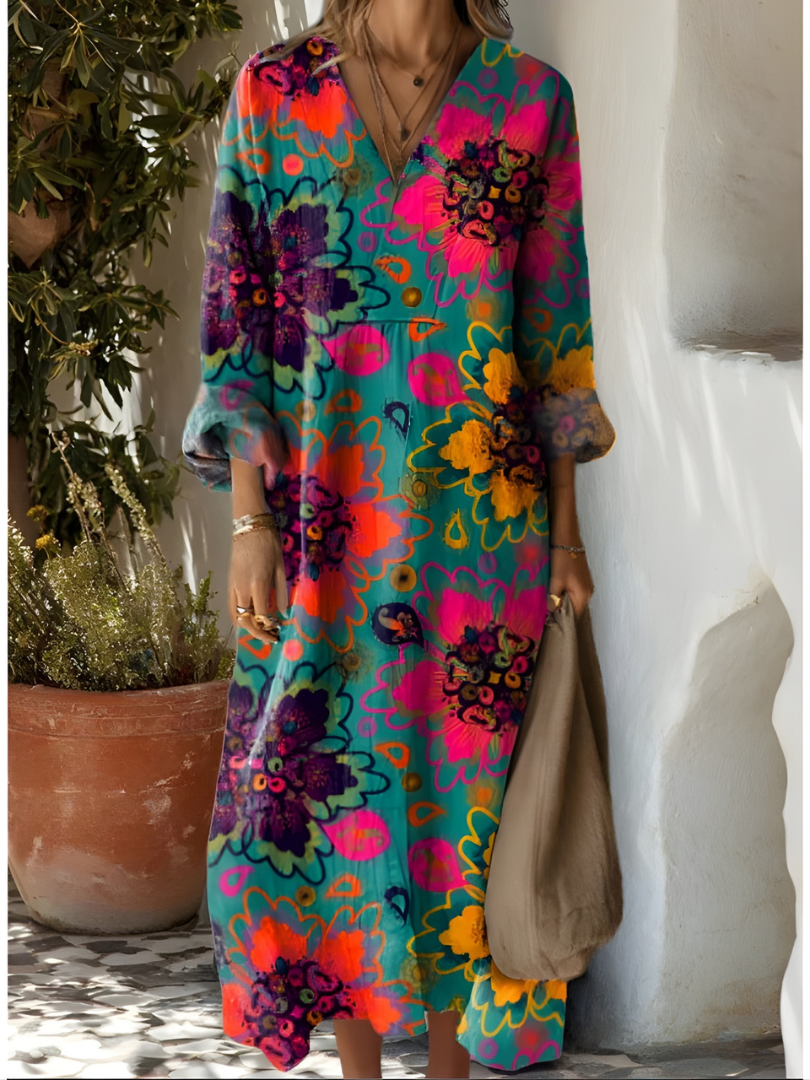 Paisley Floral Long Sleeve Round Neck Maxi Dress 8