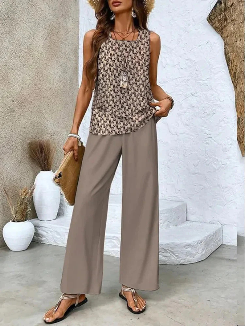 Sleeveless Layered Top and Floral Wide Leg Pants Two Piece Set 9
