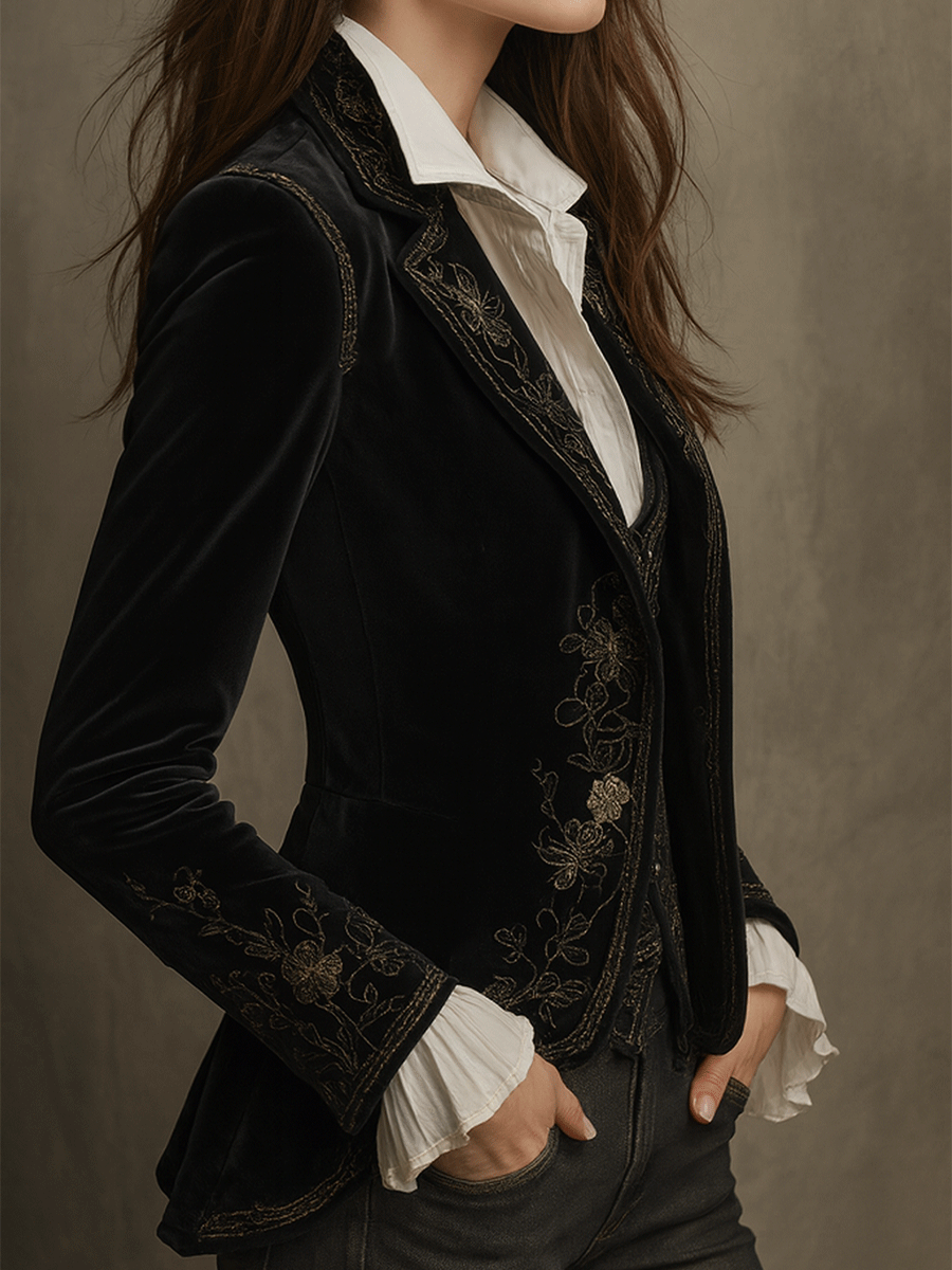 Embroidered Velvet Fitted Blazer 3