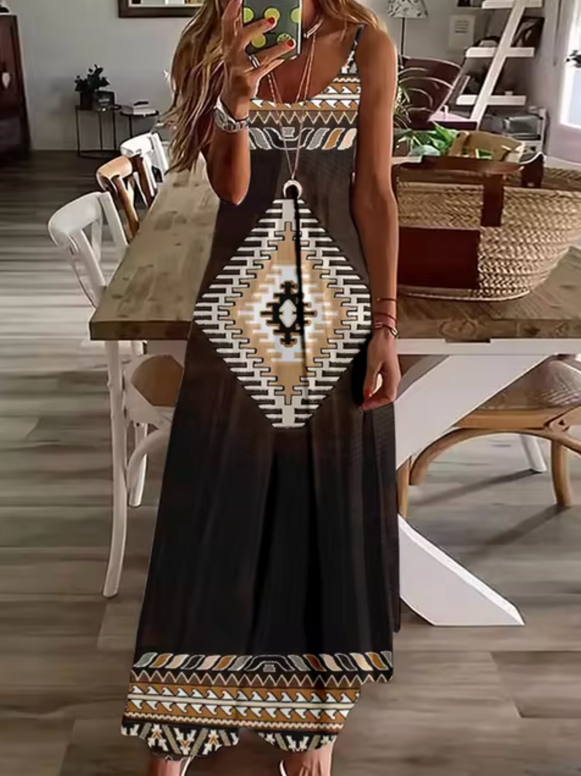 Spaghetti Strap V-Neck Relaxed A-Line Maxi Dress - View 14