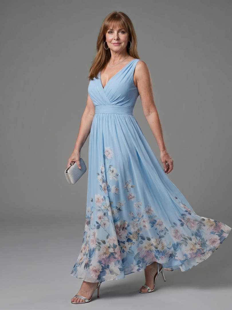 Floral Hem V-Neck Sleeveless Chiffon Maxi Dress 7