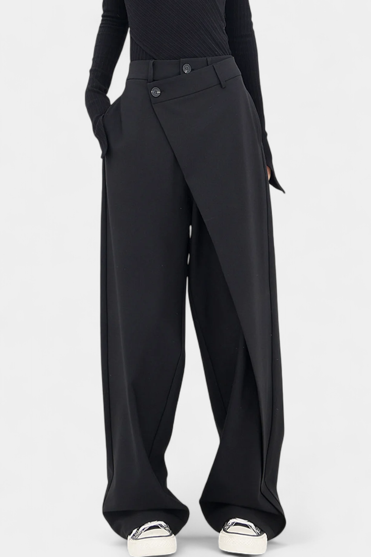 High Waist Asymmetric Wrap Front Wide Leg Trousers 4