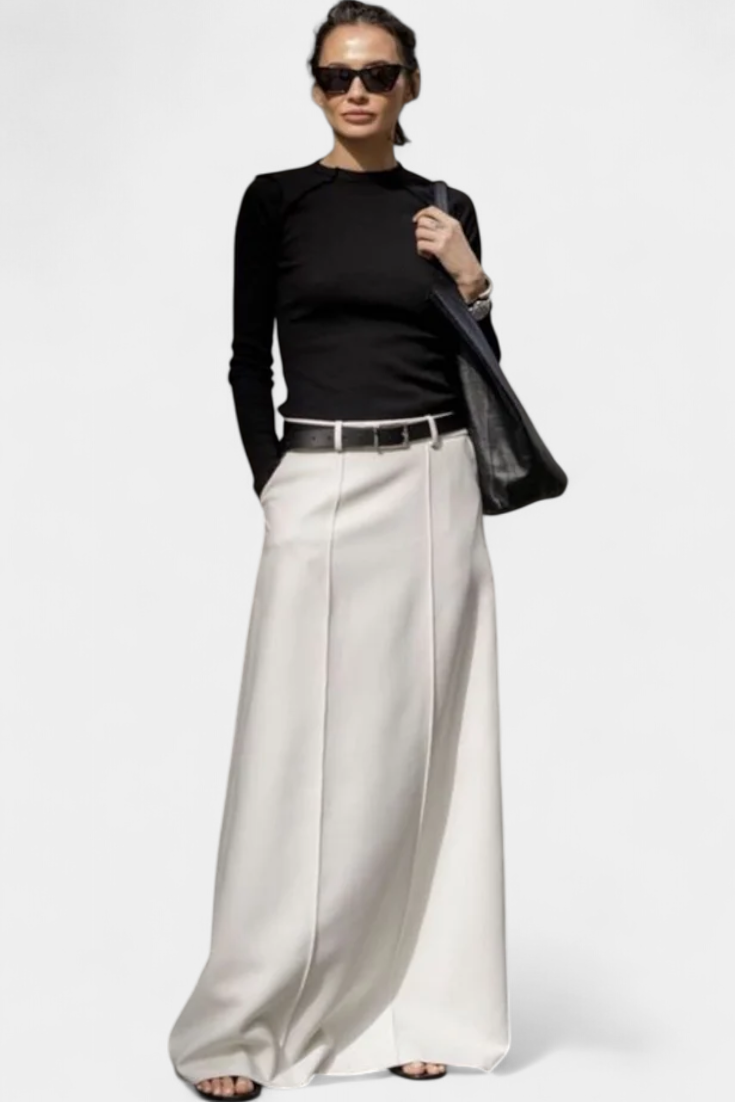 High Waist Satin Look Front Seam Maxi Skirt 4