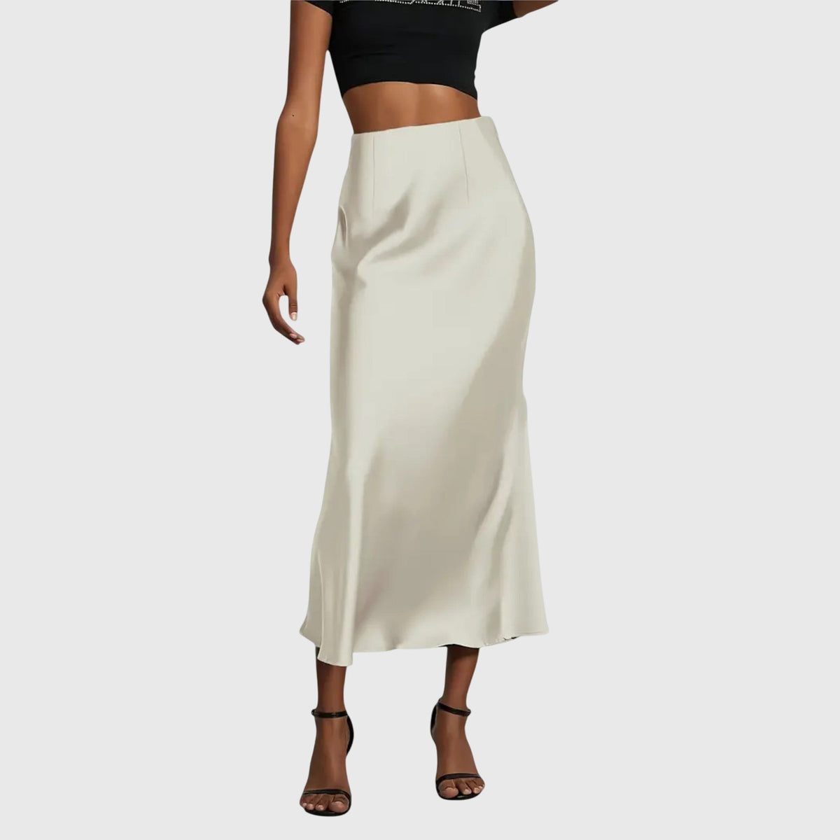 High Waist Satin Fishtail Midi Skirt 3