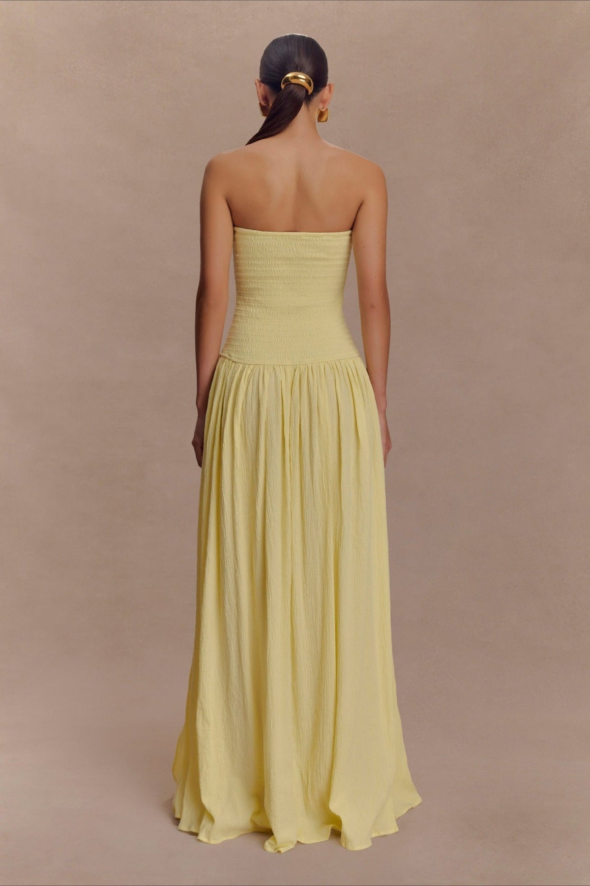 Strapless Ruched High Split Flowy Maxi Prom Dress - View 9