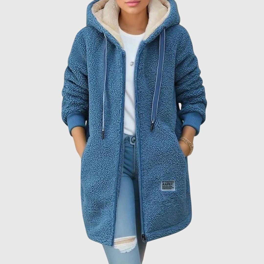 Hooded Zip Front Sherpa Fleece Jacket with Pockets