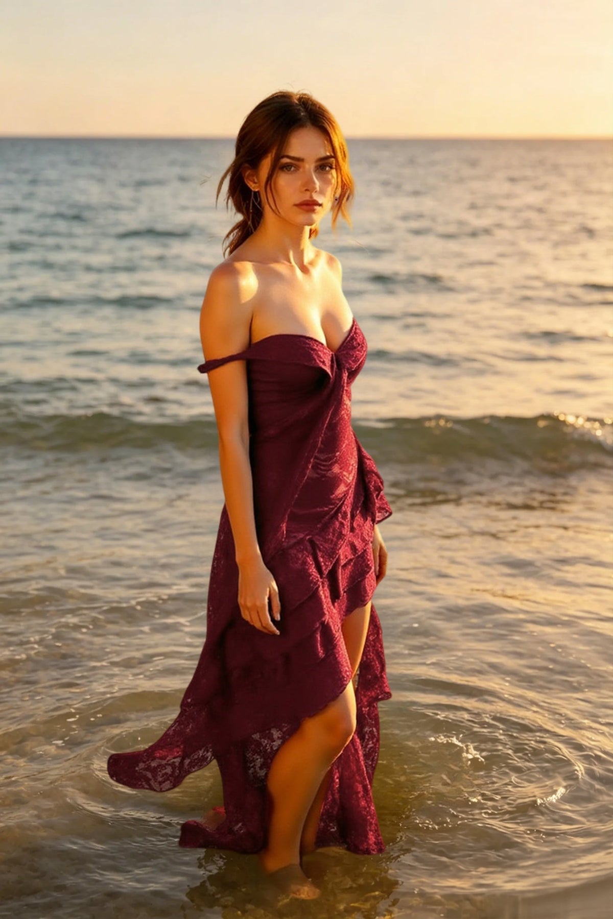 Off Shoulder Lace Ruffle High Low Maxi Dress 2