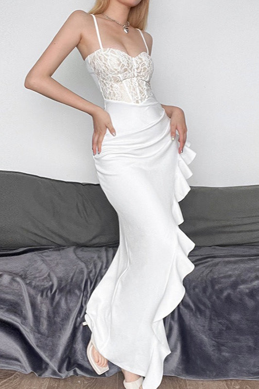 Lace Ruffle Slit Party Dress - View 6
