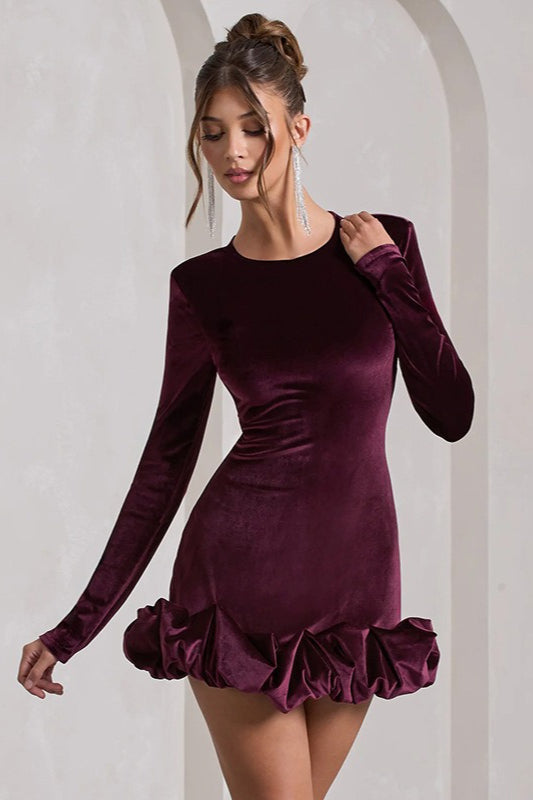 Velvet Ruffle Hem Party Dress