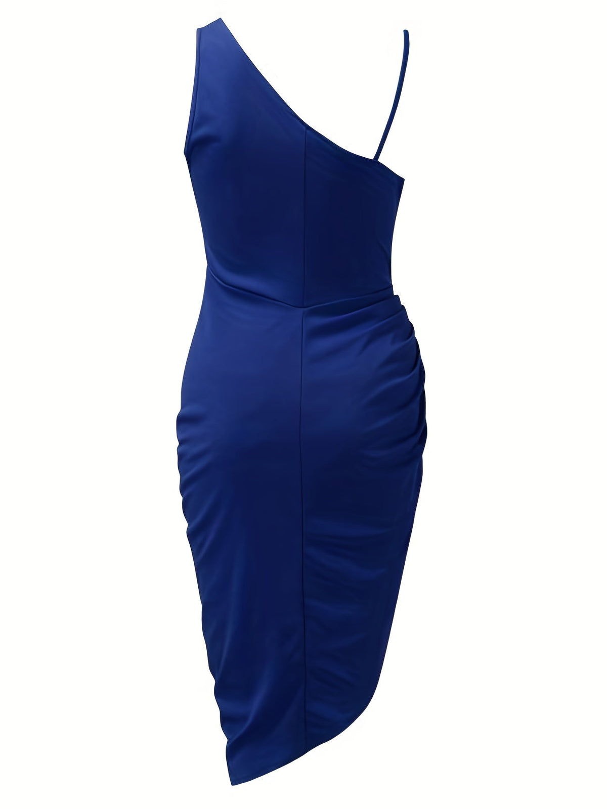 One Shoulder Sequin Panel Ruched Wrap Tulip Hem Cocktail Midi Dress - View 4
