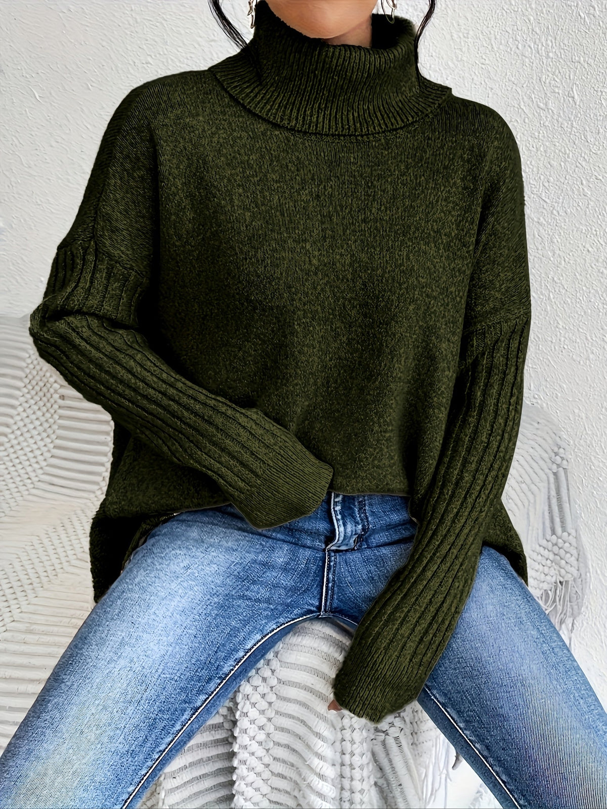 Turtleneck Long Sleeve Oversized High Low Sweater 12