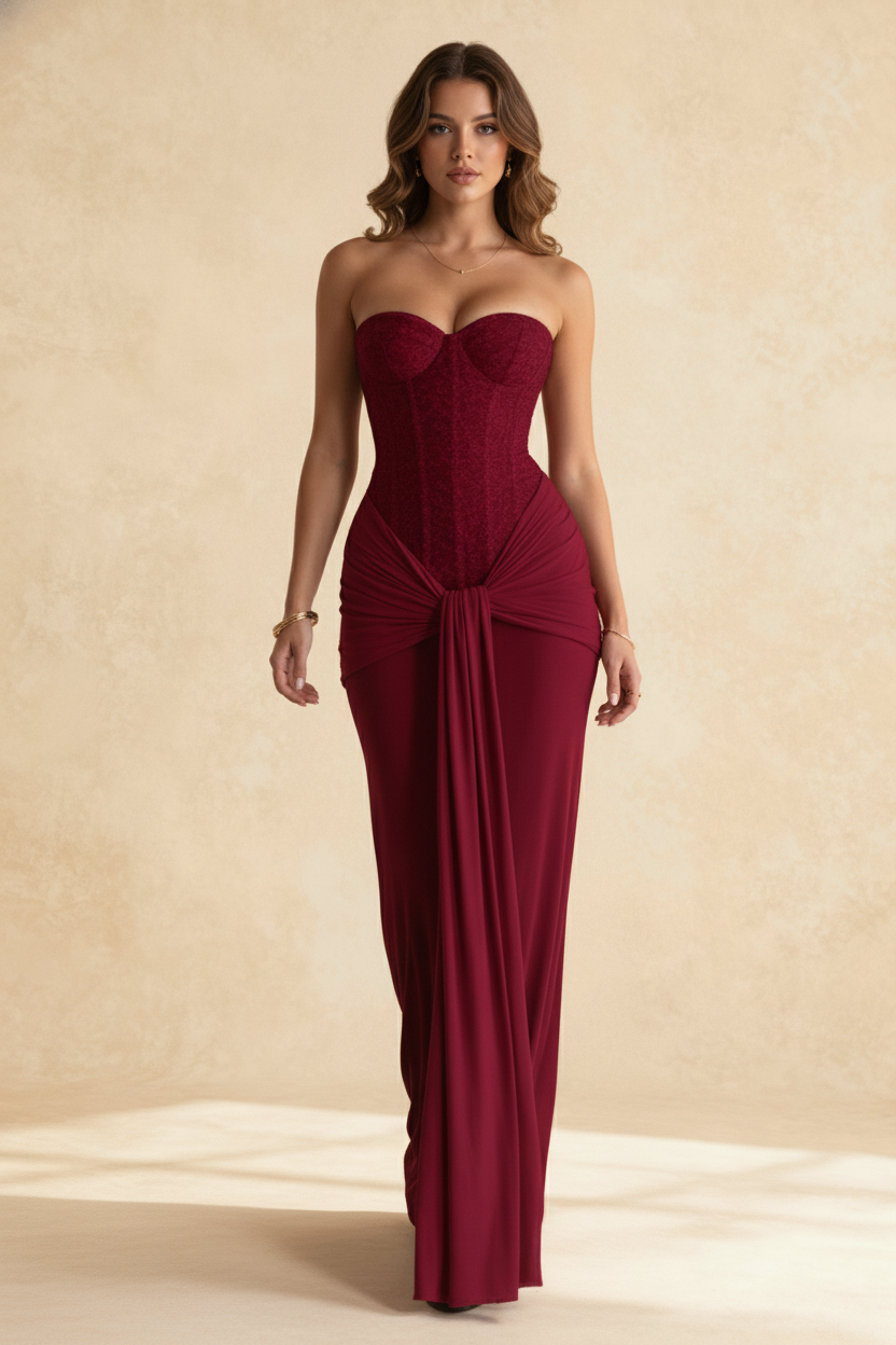 Sequin Strapless Sweetheart Corset Twist Front Mermaid Maxi Dress - View 7