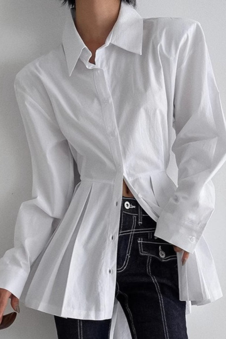 Elegant Cotton Lace Up Blouse