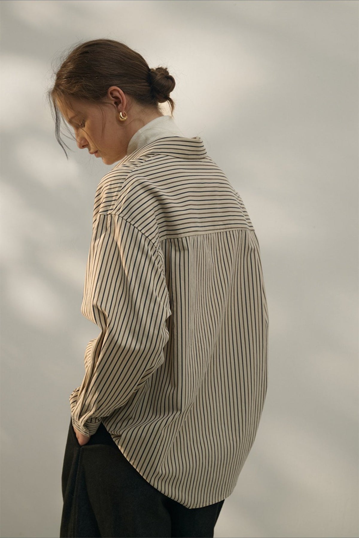 Color Block Stripe Collared Blouse